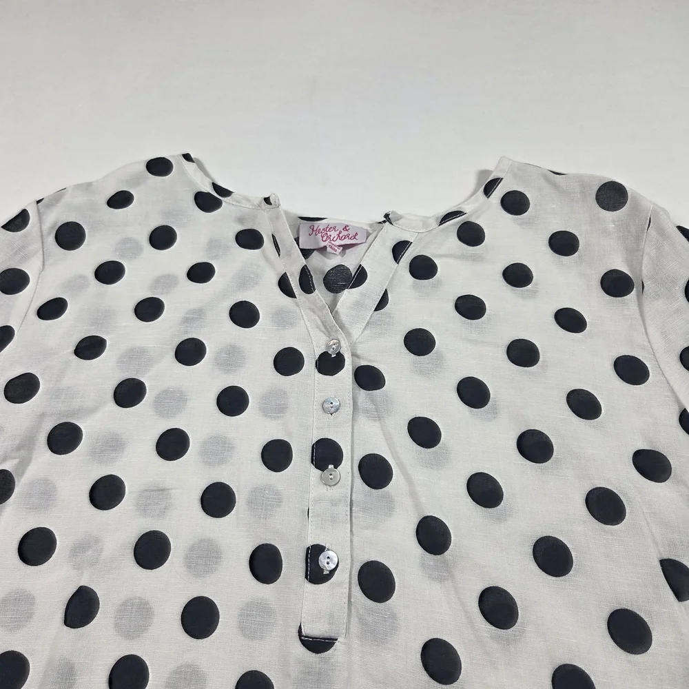 Hester & Orchard Polka Dot 3/4 Sleeve V-Neck Women's Top - White/Black - Picture 5 of 11